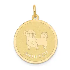 14K Yellow Gold Shih Tzu Disc Charm Dog Jewelry Pendant 26mm x 20mm