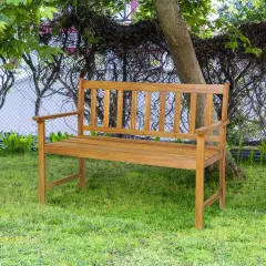 2-Person Patio Acacia Wood Bench with Backrest and Armrests Ideal for Outdoor Seating