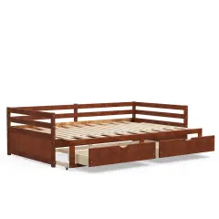 Wood Extendable Daybed with Storage Drawers and Slats Brown
