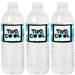 Big Dot of Happiness Two Cool - Boy - Blue 2nd Birthday Party Water Bottle Sticker Labels - Set of 20