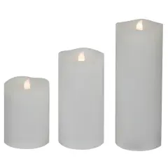 Northlight LED Flickering Flameless Wax Pillar Candles - 8" - White - Set of 3
