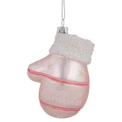 Northlight Baby's 1st Christmas Mitten Glass Ornament - 4" - Pink
