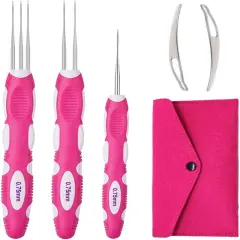Dreadlocks Crochet Hooks with Ergonomic Handle,0.75Mm Hair Crochet Needle Pink