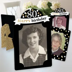 Big Dot of Happiness Adult 80th Birthday - Gold - Birthday Party 4x6 Picture Display - Paper Photo Frames - Set of 12
