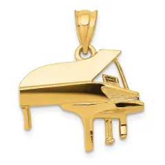 14K Yellow Gold Grand Piano Charm Music Pendant Jewelry 20mm x 18mm