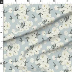 Various Fabrics by the Yard or Fat Quarter Cream Peonies Light Blue Flowers Floral Garden Botanical Green Handdrawn Cottagecore Custom Printed Fabric by Spoonflower