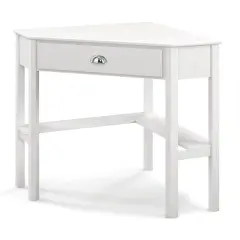 Wooden Corner Computer Desk with Big Storage Drawer and Two Open Shelves White