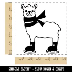 Ice Skating Llama Winter Self-Inking Rubber Stamp Ink Stamper Blue