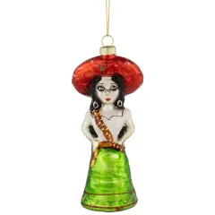 Northlight 5.75" Red and Green Latina Lady Glass Christmas Ornament White