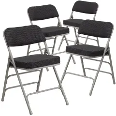 Emma and Oliver 4 Pack Premium Curved Triple Braced & Hinged Fabric Upholstered Metal Folding Chair Black