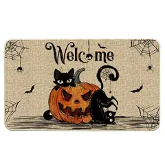 Hexagram Halloween Door Mats 17x29 Inch, Welcome Mats Outdoor, Halloween Cat Farmhouse Decor，Halloween Doormats for Front Door Decorations