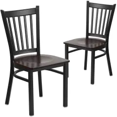 Emma and Oliver 2 Pack Vertical Back Metal Restaurant Chair Walnut/BlackMetal