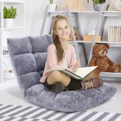 14-Position Adjustable Back Cushioned Floor Chair Grey