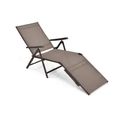 Patio Foldable Chaise Lounge Chair with Backrest and Footrest Brown