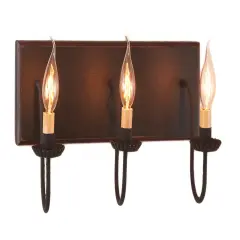 Three Arm Vanity Light in Sturbridge Black with Red