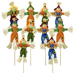 EBaokuup 10 PCS Halloween Scarecrow Decoration - 11.8 Inch Fall Harvest Scarecrow Thanksgiving Scarecrow Fall Harvest Standing Scarecrow Decor for Autumn, Halloween, Garden, Yard Decoration