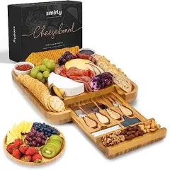 Charcuterie Boards Gift Set: Large Bamboo Cheese Board Set - Unique Mothers Day Gifts for Mom - House Warming Gifts New Home, Wedding Gifts for Couple, Bridal Shower Gift