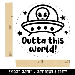 Outta Out of This World Alien Spaceship Self-Inking Rubber Stamp Ink Stamper for Stamping Crafting Planners Green