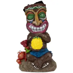 Northlight 13.75" Solar Lighted Polynesian Outdoor Garden Smiling Tiki Statue Brown