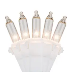 Commercial 100 Clear Mini Lights, Lamp Lock, White Wire, 6" Spacing