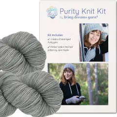 DIY Merino Hat & Gloves Knitting Kit: Organic Hand Dyed Wool Yarn + Printed Pattern. Soft, Cozy, Great for Gifts. Walk in the Park Pebble