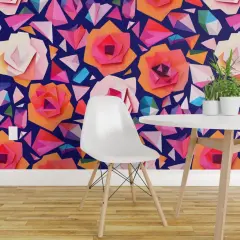 Peel & Stick Wallpaper 2FT Wide Paper Cut Flowers Abstract Geometric Bright Vibrant Large Scale Maximalist Custom Removable Wallpaper by Spoonflower
