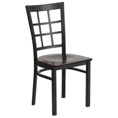 Emma and Oliver Window Back Metal Restaurant Dining Chair Walnut/BlackMetal