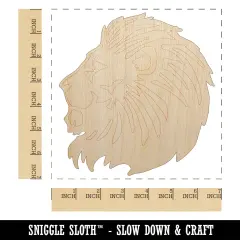 Regal Maned Lion Head Side Profile Unfinished Wood Shape Piece Cutout for DIY Craft Projects