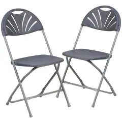 Emma and Oliver 2 Pack Wedding Party Event Fan Back Plastic Folding Chair Home Office Charcoal