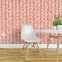 Pre-Pasted Wallpaper 2FT Wide Tropical Stripe Papaya Orange Cotton Candy Pink Summer Vacation Custom Pre-pasted Wallpaper by Spoonflower