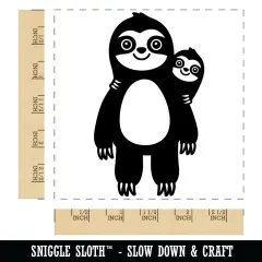 Sloth with Baby on Back Square Rubber Stamp for Stamping Crafting