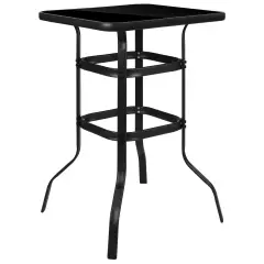 Emma and Oliver 27.5" Square Tempered Glass Bar Height Metal Patio Bar Table Black