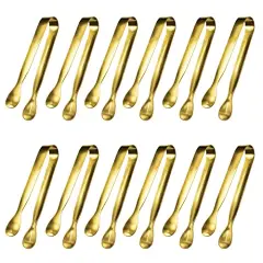 12 Pcs Serving Tongs, Small Serving Utensils for Parties Catering Gold Tongs, Food-Grade 304 Stainless Steel Mini Serving Tongs Appetizer Tongs for Tea Party Coffee Bar, 4" Sugar Tongs - Gold