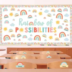 Big Dot of Happiness Pastel Boho Rainbow School Bulletin Board Set Classroom Decoration Kit