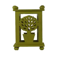 Melrose 12.5" Pistachio Green Distressed Large Ball Tree Cut-Out Pillar Candle Lantern