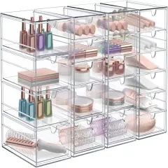 Sorbus 20 Drawers Acrylic Organizer for Makeup, Organization and Storage, Art Supplies, Jewelry, Stationary - 4 Pcs Clear Stackable Storage Drawers
