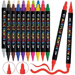 18 Colors Paint Pens, Acrylic Paint Pens Paint Markers, Dual Tip Pens With Medium Tip and Brush Tip for Rock Painting, Wood, Ceramic, Fabric, Canvas, Easter Eggs, Pumpkin Kit, DIY Crafts