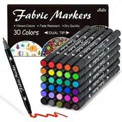 30 Fabric Markers, Permanent Colors Dual Tip Fabric Pens for Writing Painting on T-Shirts Clothes Sneakers Canvas Pillowcases, Child Safe & Non-Toxic for Kids Adults