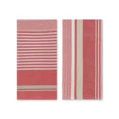 Woven Striped Kitchen Towel, Set of 2 Red and Beige