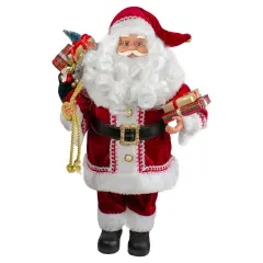 Northlight 18-Inch Standing Curly Beard Santa Christmas Figure with Presents Red