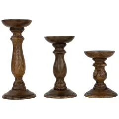 Northlight Natural Dark Wooden Pillar Candle Holders - 10" - Set of 3 Brown