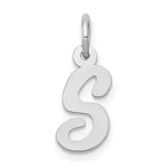 14K White Gold Small Script Initial Letter S Charm Jewerly 17mm x 8mm