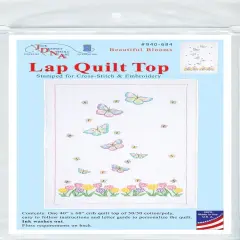 Jack Dempsey Stamped White Lap Quilt Top 40"X60"-Beautiful Blooms