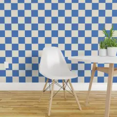 Pre-Pasted Wallpaper 2FT Wide Minimal Cobalt Blue Retro Grid Checkerboard Custom Pre-pasted Wallpaper by Spoonflower