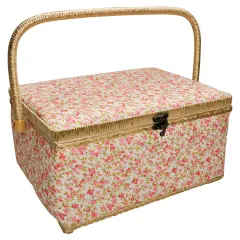 Folding Sewing Basket Floral - pink/white