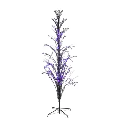Northlight Pre-lit LED Cascade Outdoor Halloween Twig Tree - 4' Black Wire - Purple Lights