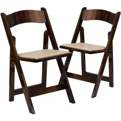Emma and Oliver 2 Pack Wedding Party Event Wood Folding Chair with Vinyl Padded Seat Fruitwood