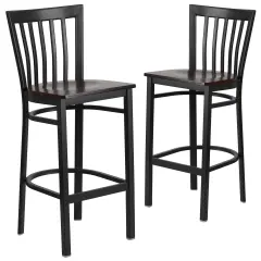 Emma and Oliver 2 Pack School House Back Metal Restaurant Barstool Walnut/BlackMetal