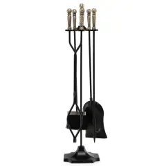 5 Pieces Hearth Fireplace Fire Tools Set with Ergonomic Handle Bronze