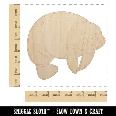 Cute Chubby Manatee Unfinished Wood Shape Piece Cutout for DIY Craft Projects